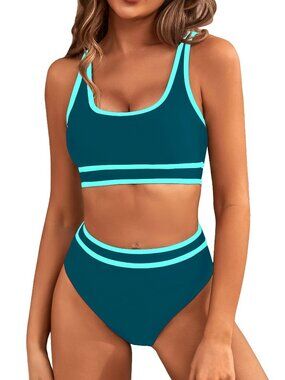 BMJL Women's High Waisted Bikinis Sets Sporty Two Piece Swimsuits Color Block M